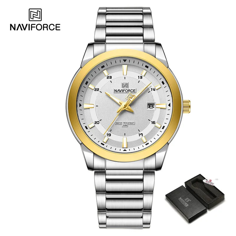 NAVIFORCE Brand New Fashion Casual Men Watch Stainless Steel Water Resistant Calendar Quartz Wristwatches Relogio Masculino 2023