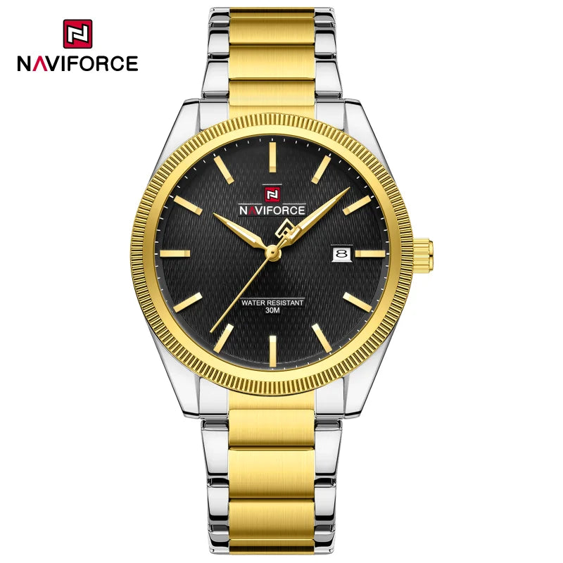 NAVIFORCE Fashion Watches for Men Luxury Business Stainless Steel Strap Quartz Wristwatches Waterproof Calendar Luminous Clock