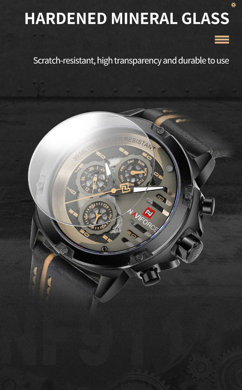 Men's Watches NAVIFORCE Brand Luxury Quartz Watch Man Leather Sport Wristwatches Waterproof Male Clock With Box Set For Sale
