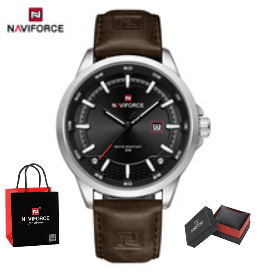 NAVIFORCE Simple Original Leather Man Watches Waterproof Luminous Quartz Dress Watch Men's Business Hand Calendar Clock Gifts