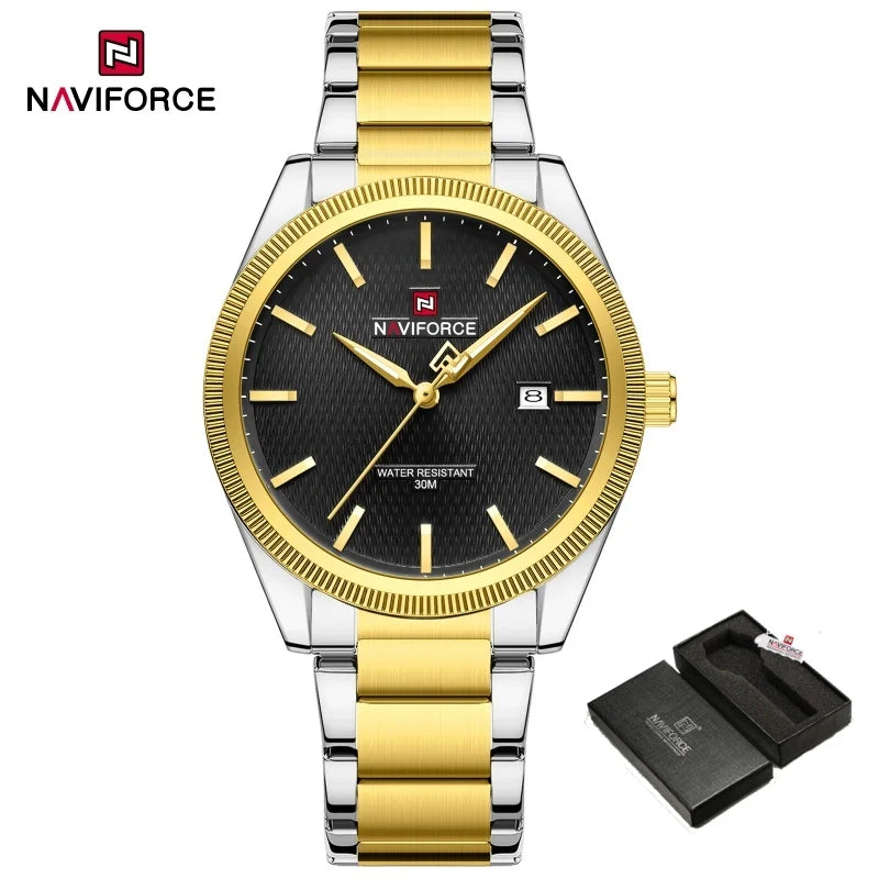 NAVIFORCE Fashion Watches for Men Luxury Business Stainless Steel Strap Quartz Wristwatches Waterproof Calendar Luminous Clock