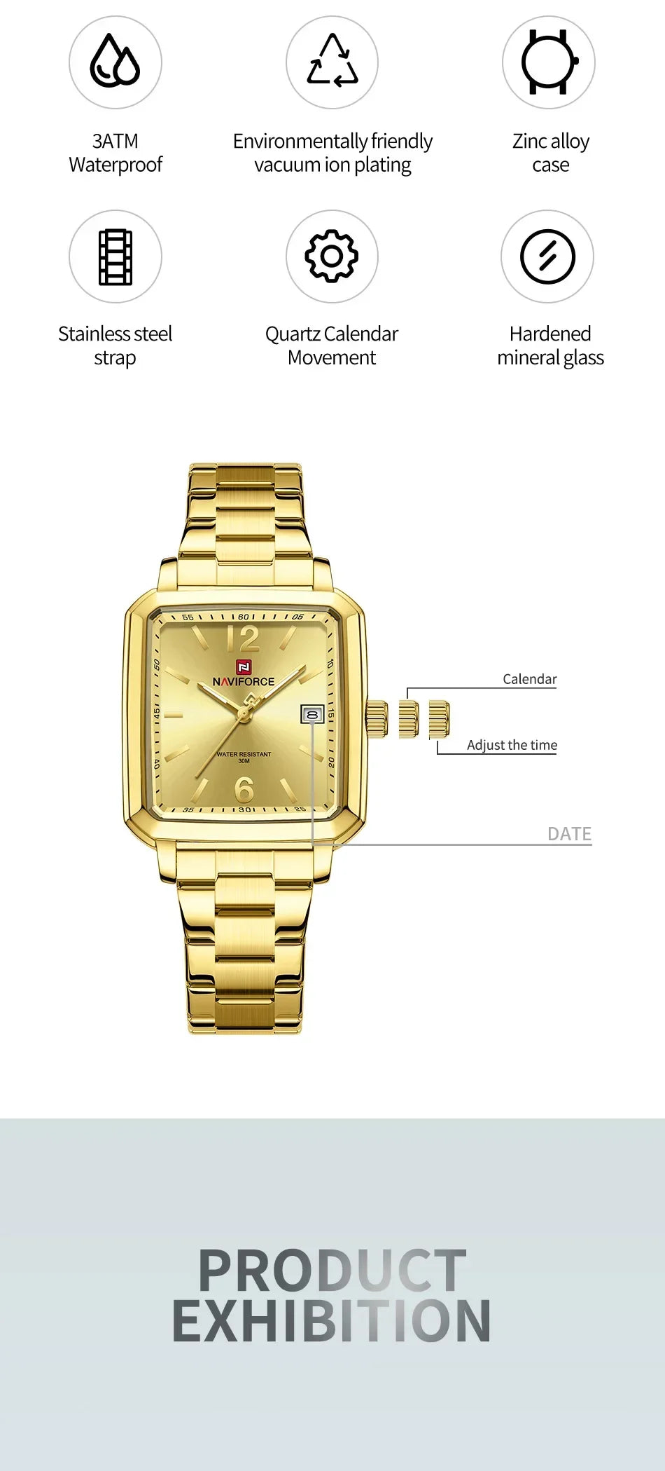 NAVIFORCE Square Design Lover's Watches Original Casual Waterproof Calendar Luxury Sports Quartz Watch for Women Men Date Gift