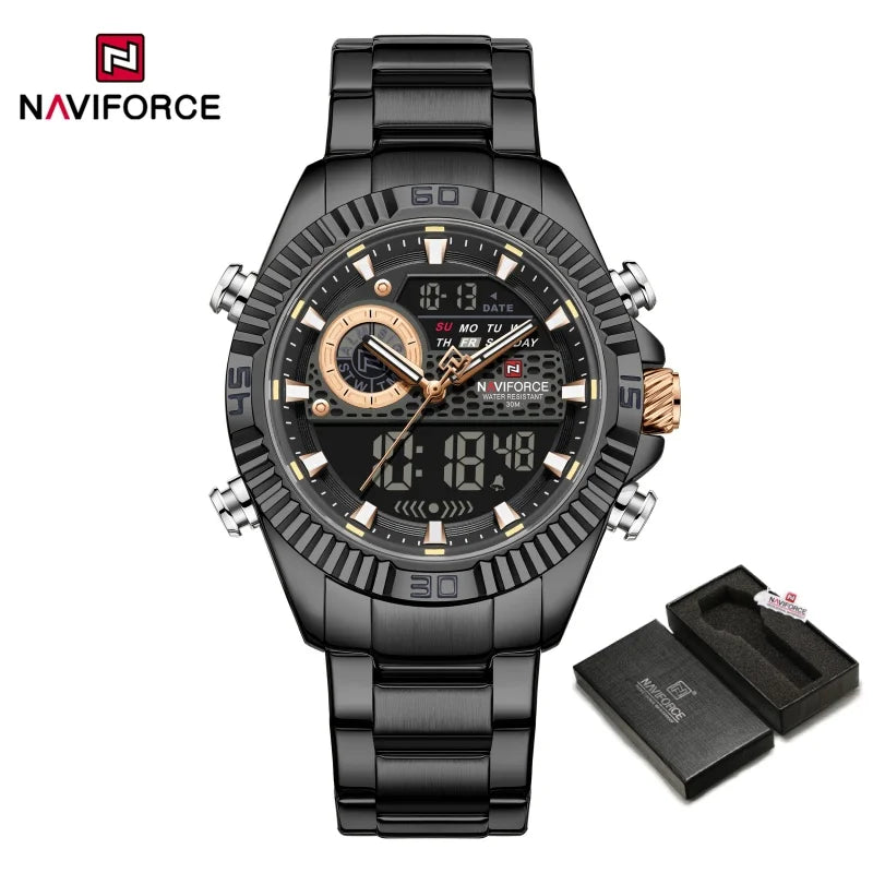 NAVIFORCE Men's Watch Quartz Dual Display 3ATM Waterproof Luminous Chronograph Alarm Clocks Male Luxury High Quality Wristwatch