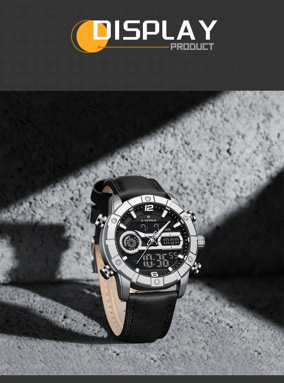 NAVIFORCE Men Watch Quartz Calendar Sports Waterproof Alarm Countdown Automatic Display Fashionable Luxury Wristwatch Gifts Box