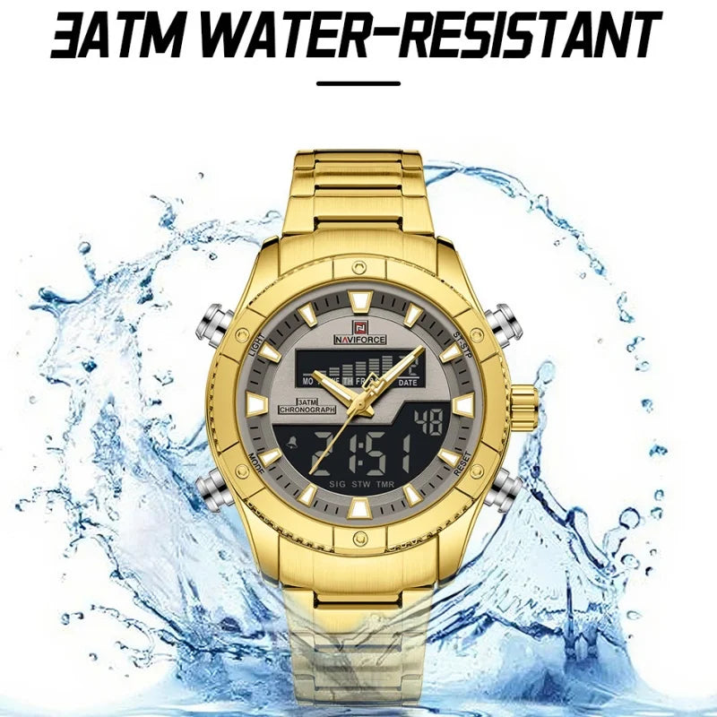 NAVIFORCE Brand Men's Watches Luxury Fashion Stainless Steel Quartz Chronograph Alarm Wristwatch for Male Water Resistant Sport