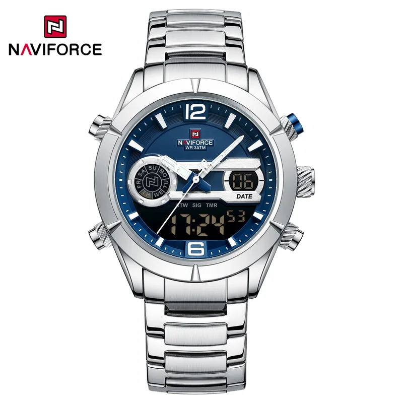 NAVIFORCE Brand Luxury Watch For Men Waterproof Digital Sport Quartz Wristwatches Military Luminous Stainless Steel Strap Clock