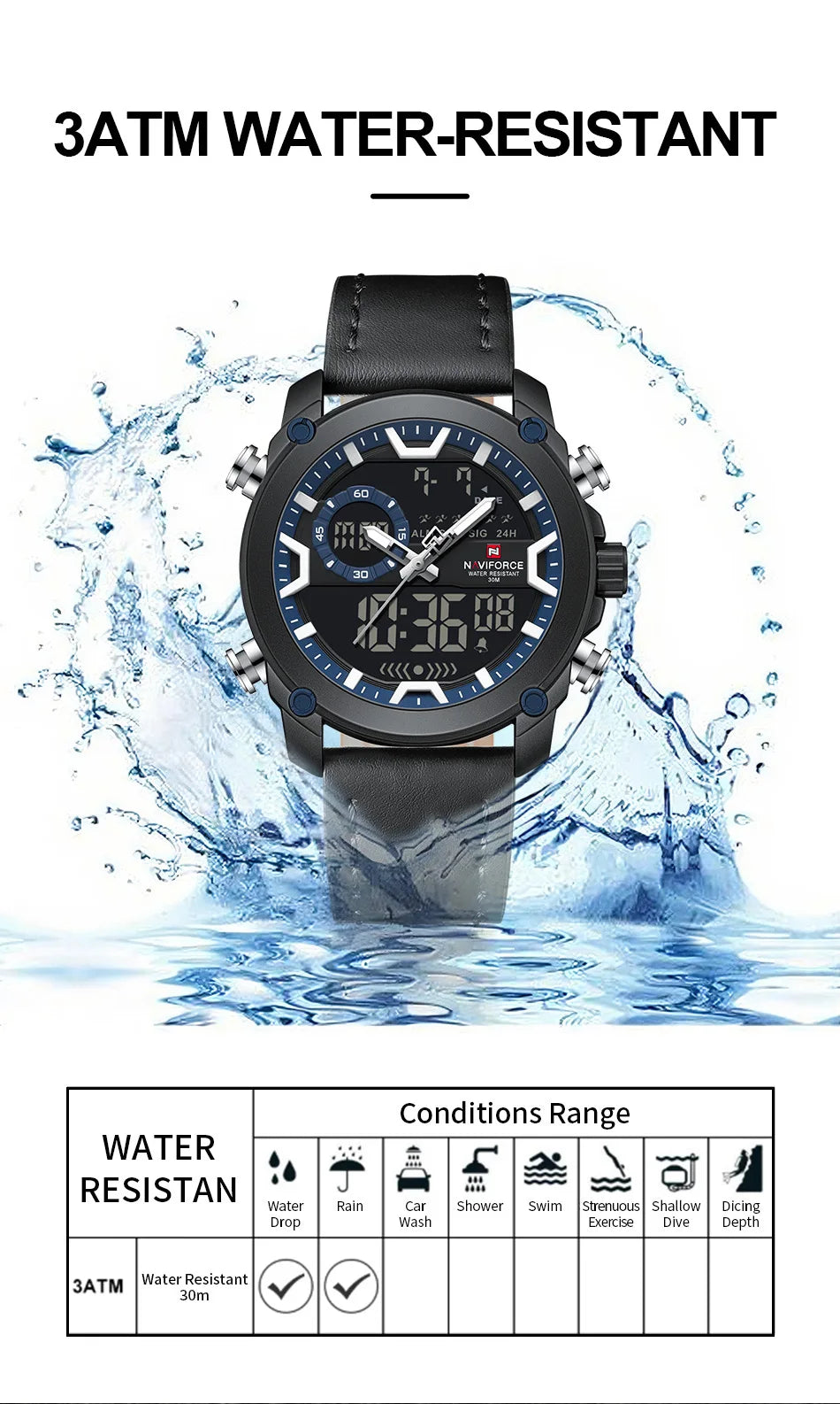 New NAVIFORCE Brand Watch Men Genuine Sports Watches Men's Army Military Quartz Wristwatch Chronograph Male Date and Date Clock