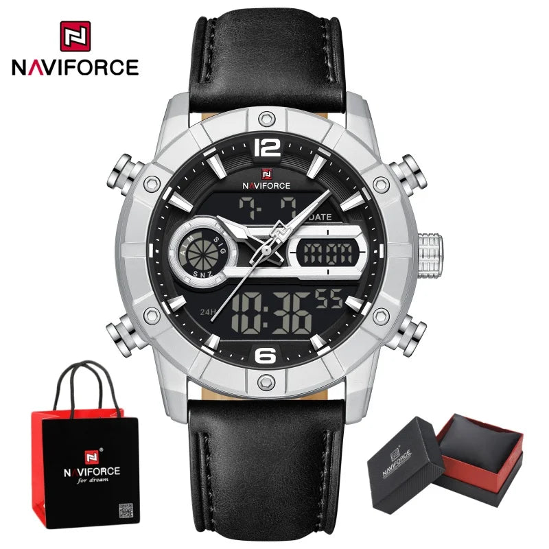 NAVIFORCE Men Watch Quartz Calendar Sports Waterproof Alarm Countdown Automatic Display Fashionable Luxury Wristwatch Gifts Box