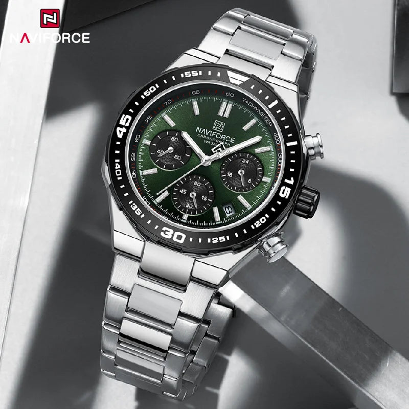 NAVIFORCE 2024 New Men Watch Waterproof Business Casual Date Luminous Quartz Wristwatch Chronograph Stainless Steel Strap Clock