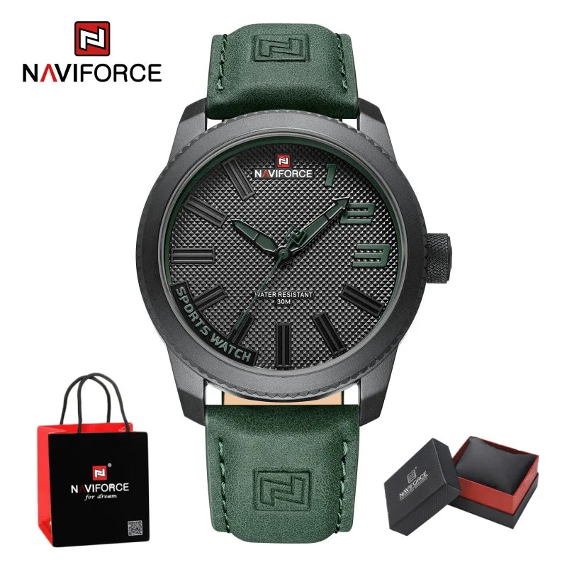 NAVIFORCE Man's Simple Fashion Quartz Watch Waterproof Soft PU Strap Mature Male Outdoor Daily Wear Sports Wristwatch Gifts Box