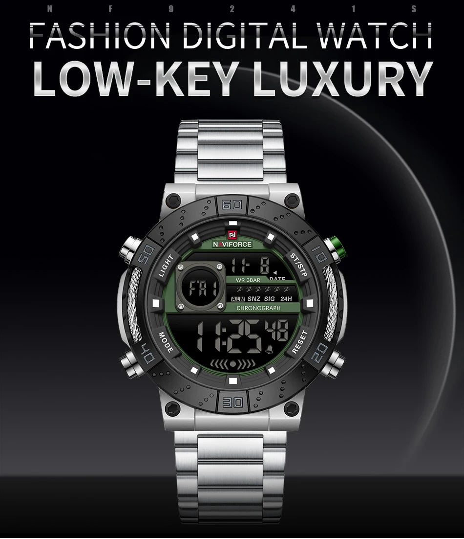 NAVIFORCE Watches for Men LCD Digital Luminous Stainless Steel Strap Male Hot Sale Business Luxury Wristwatch Relogio Masculino