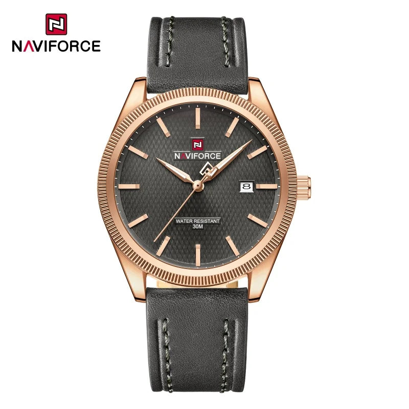 NAVIFORCE Men's Watches Fashion Genuine Leather Strap 30M Waterproof Male Quartz Wristwatches Luminous Point Date Display Clock