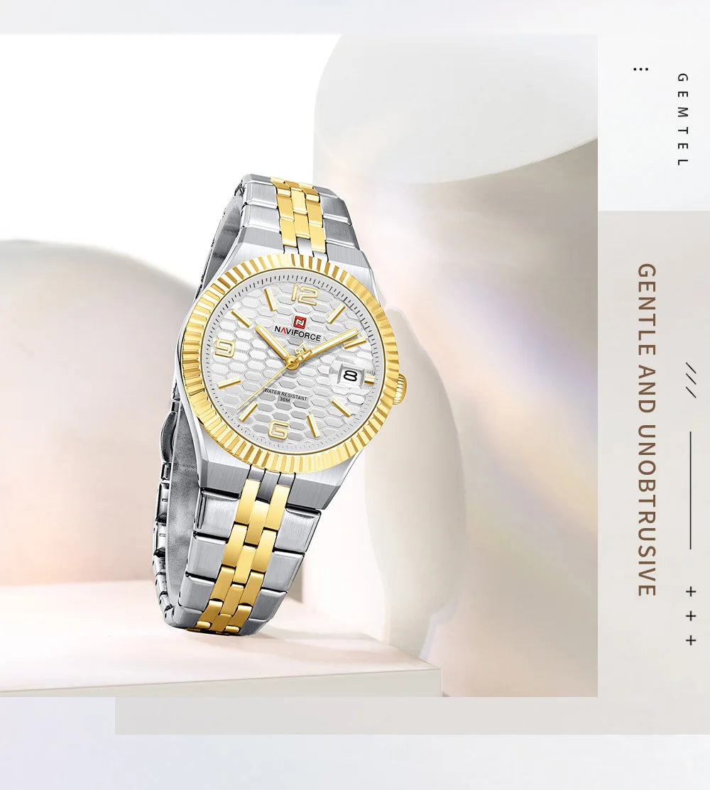 NAVIFORCE Women Watches Quartz Wristwatch Waterproof High Quality Ladies Steel Bracelet Female Romantic Stylish Business Clock