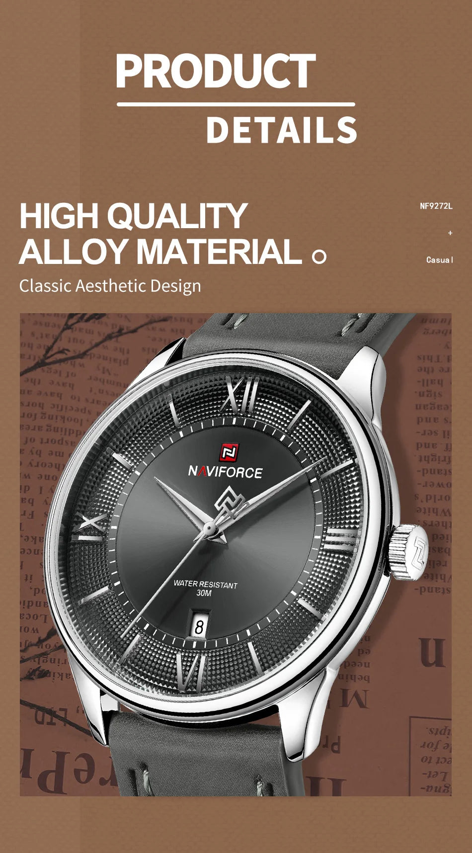 NAVIFORCE High Quality Men's Quartz Watch Date Display 3ATM Waterproof Leather Strap Male Fashionable Luxury Wristwatch Gift Box