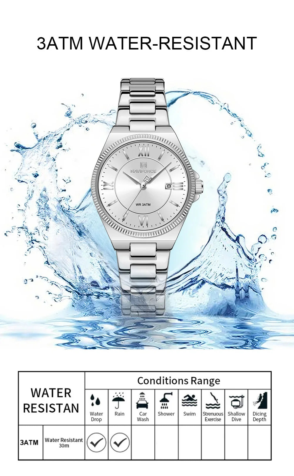 NAVIFORCE Elegant Couple Lover Watches Quartz Calendar Display 30M Water Resistant Watch Stainless Steel Daily Luxury Wristwatch