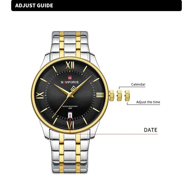 NAVIFORCE Men's Watch Stainless Steel Strap Waterproof Luxury Sport Male Quartz WristWatch Calendar Clock Reloj Hombre man gift