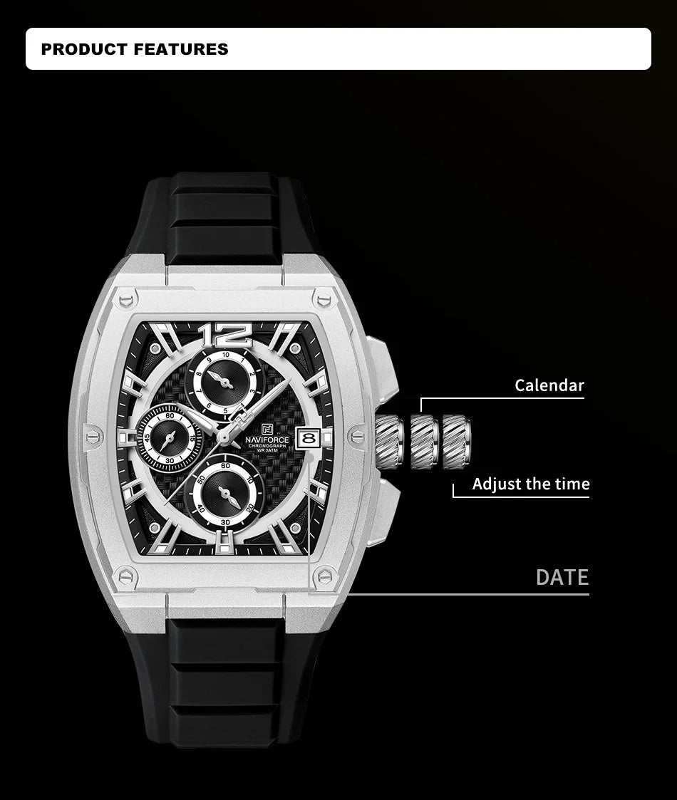 NAVIFORCE Watch for Men Waterproof Luxury Business Sport Casual Wristwatch Clock Mens Multifunction Chronograph Silicone Watches