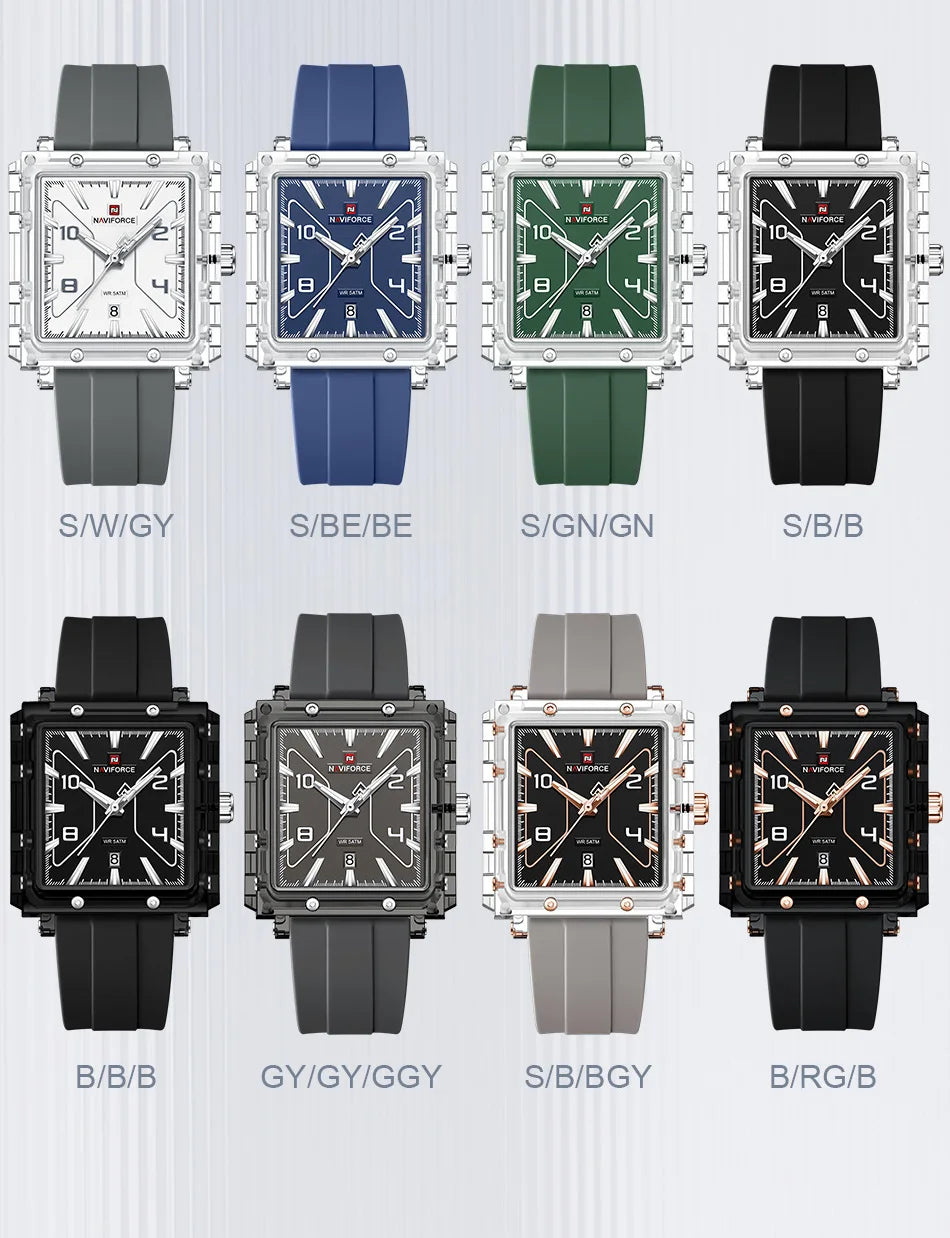 NAVIFORCE High Quality Men Watches 50M Waterproof Sport Date Display Quartz Watch Silicone Luminous Hands boy gift Reloj Hombre