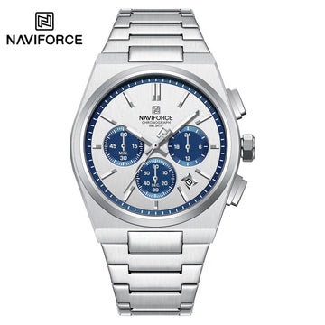 NAVIFORCE Male Quartz Stylish Watches Chronograph Waterproof Luminous Hands Stainless Steel Band Men Luxury Business Wristwatch