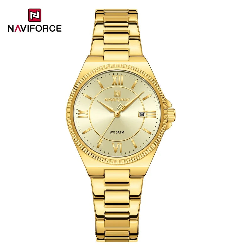 NAVIFORCE Women's Wristwatch Quartz Calendar 30M Waterproof Steel Band Fashion Daily Dress Elegant Ladies Watch Relogio Feminino