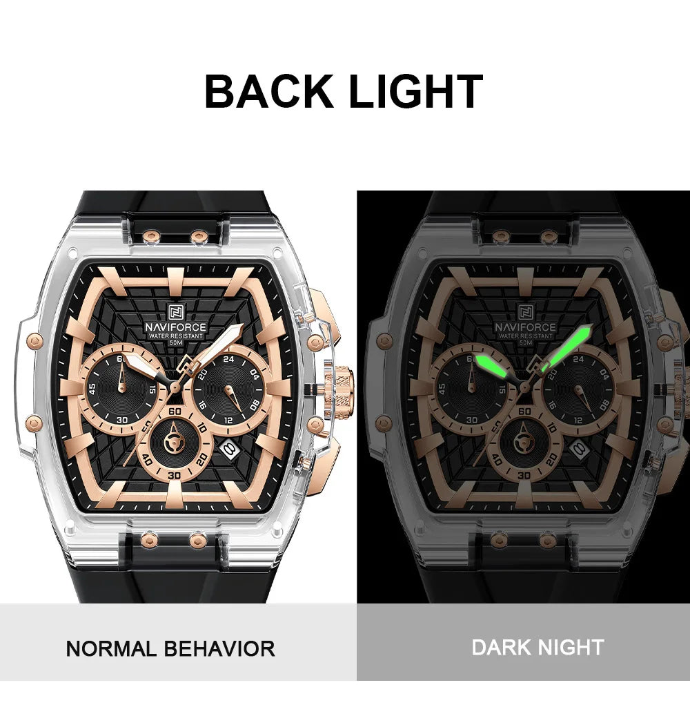 NAVIFORCE Men's Quartz Watch Waterproof Luminous Chronograph with Date Display 24-Hour Male Military Sports Wristwatch Gift Box