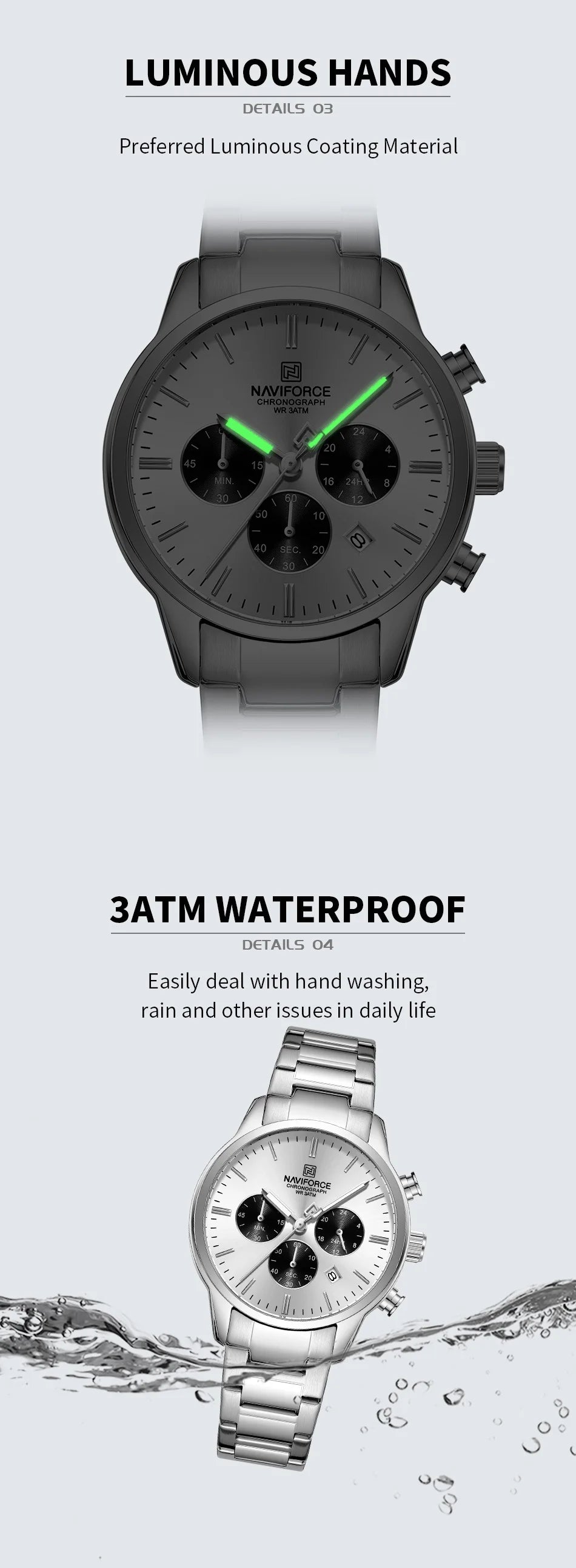 NEW NAVIFORCE Fashion Men's Watch Luxury Waterproof Male Quartz Wristwatch 24 Hour Date Display Male Chronograph Luminous Clock