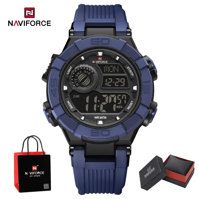 NAVIFORCE Man's Watch LCD Digital NF7131 Original Design Luminous Big Dial TPU Strap Outdoor Wristwatch Gift Box for Students