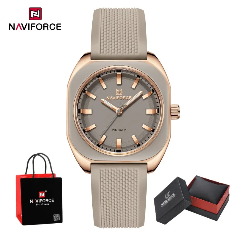 NAVIFORCE Simple Women Watches Quartz Waterproof Polygon Dial Luminous Silicone Watch Ladies Luxury Wristwatch Gift Box NF5061
