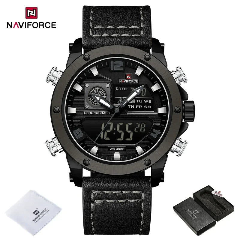 NAVIFORCE Digital Mens Military Watch Waterproof Watch Dual Display Quartz Sports Watch For Men Luminous High Quality Wristwatch