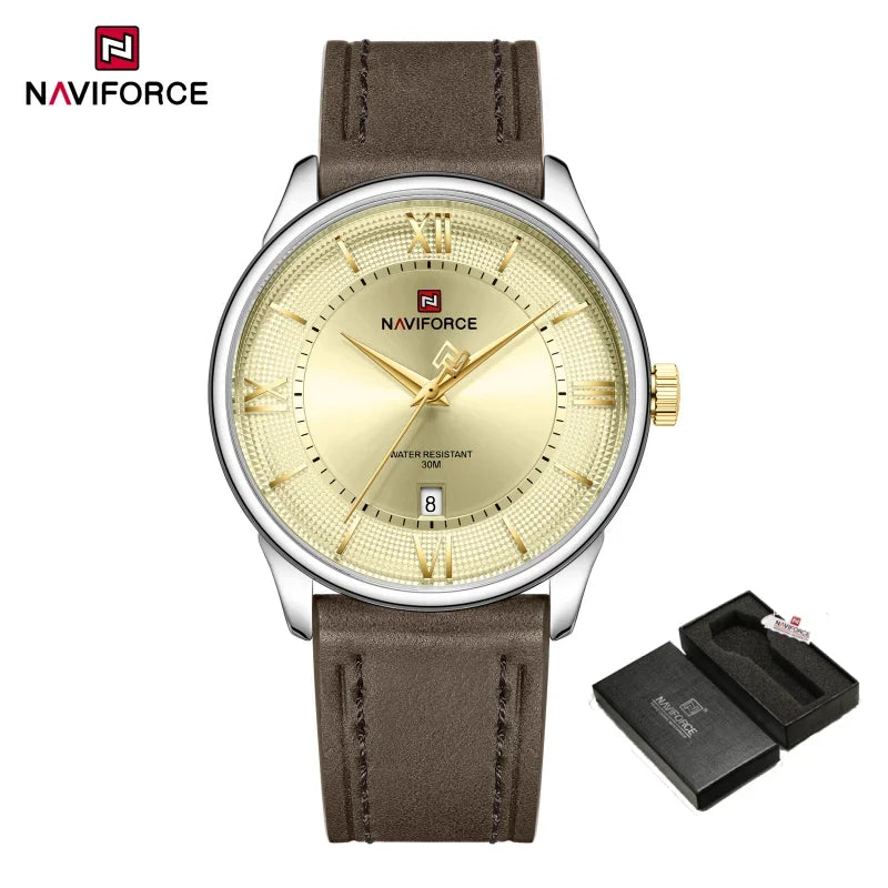 NAVIFORCE Watches For Men Quartz Sports Genuine Leather Strap 3ATM Waterproof Luxury Business Wristwatches Gift for Male New