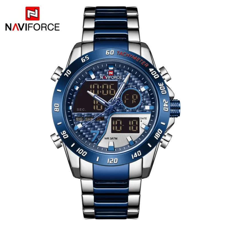 NAVIFORCE Watches for Men Quartz Dual Display Luminous Stainless Steel Strap Male Normal Business Wristwatch Father's Day Gifts