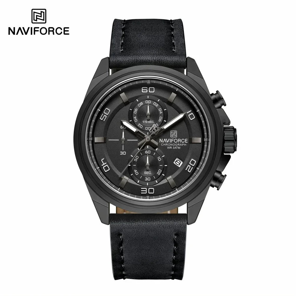Original NAVIFORCE Business Luxury Leather Strap Men Watches Sports Chronograph Watch for Man 3ATM Waterproof Quartz Wristwatch