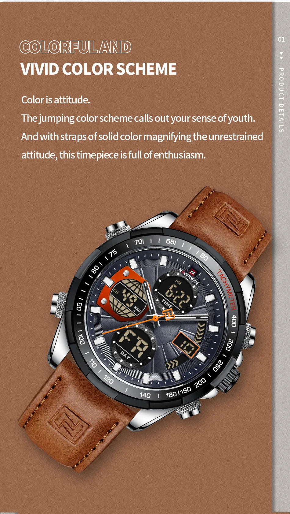 NAVIFORCE Military Watches for Men Luxury Sport Chronograph Alarm WristWatch Waterproof Quartz Big Clock Digital Male Watch