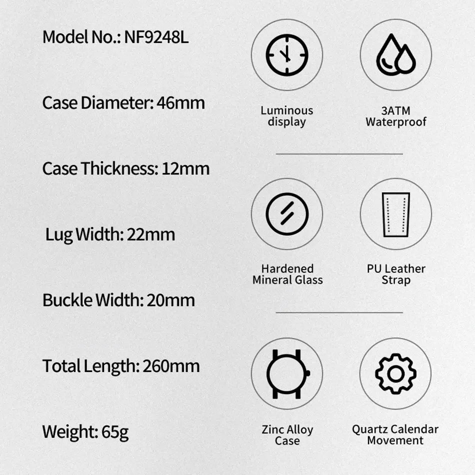 NAVIFORCE Simple Original Leather Man Watches Waterproof Luminous Quartz Dress Watch Men's Business Hand Calendar Clock Gifts