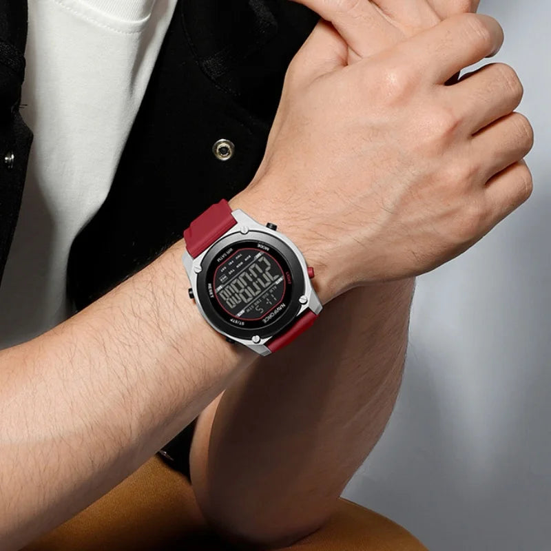 NAVIFORCE Men's LCD Digital Watch 50M Water Resistant Electronic Calendar Fashion Silicone Band Alarm Clock Wristwatch Gifts Box