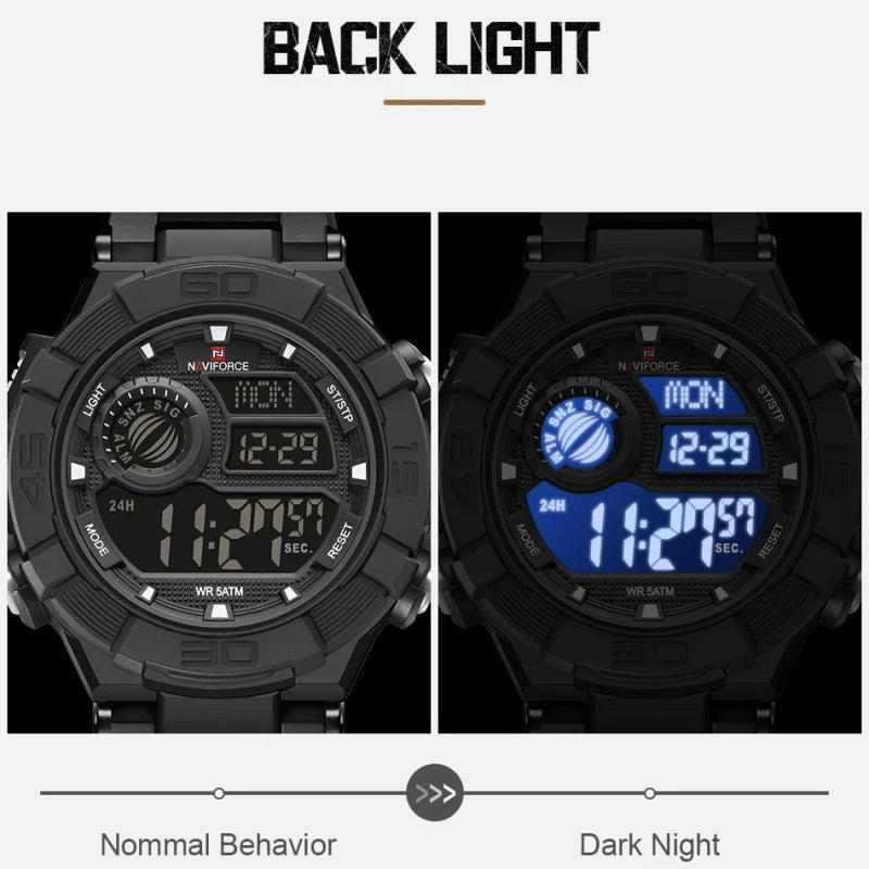 NAVIFORCE Man's Watch LCD Digital NF7131 Original Design Luminous Big Dial TPU Strap Outdoor Wristwatch Gift Box for Students