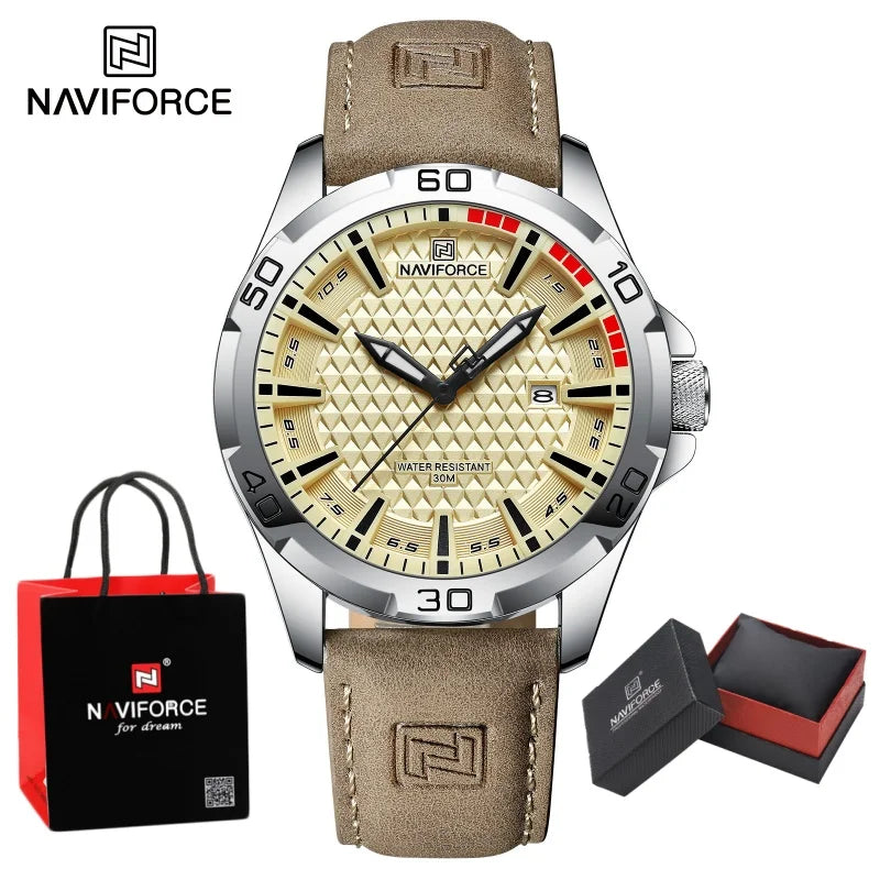 Top Brand NAVIFORCE Male Fashion Luxury WristWatch Men Quartz Watch Sports Shockproof Waterproof Leather Casual Package Gifts