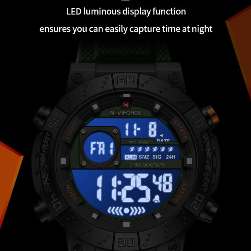 NAVIFORCE Watches for Men LCD Digital Auto Date Week Display Luminous Soft Silicone Strap  Fashion Wristwatch Relogio Masculino