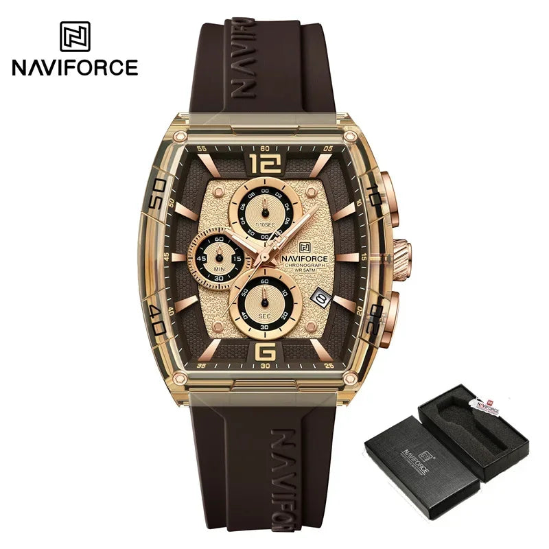 NAVIFORCE Men's Quartz Sports Casual Watch Silicone Strap Wristwatches Chronograph Waterproof Luminous Hands Man Auto Date Clock