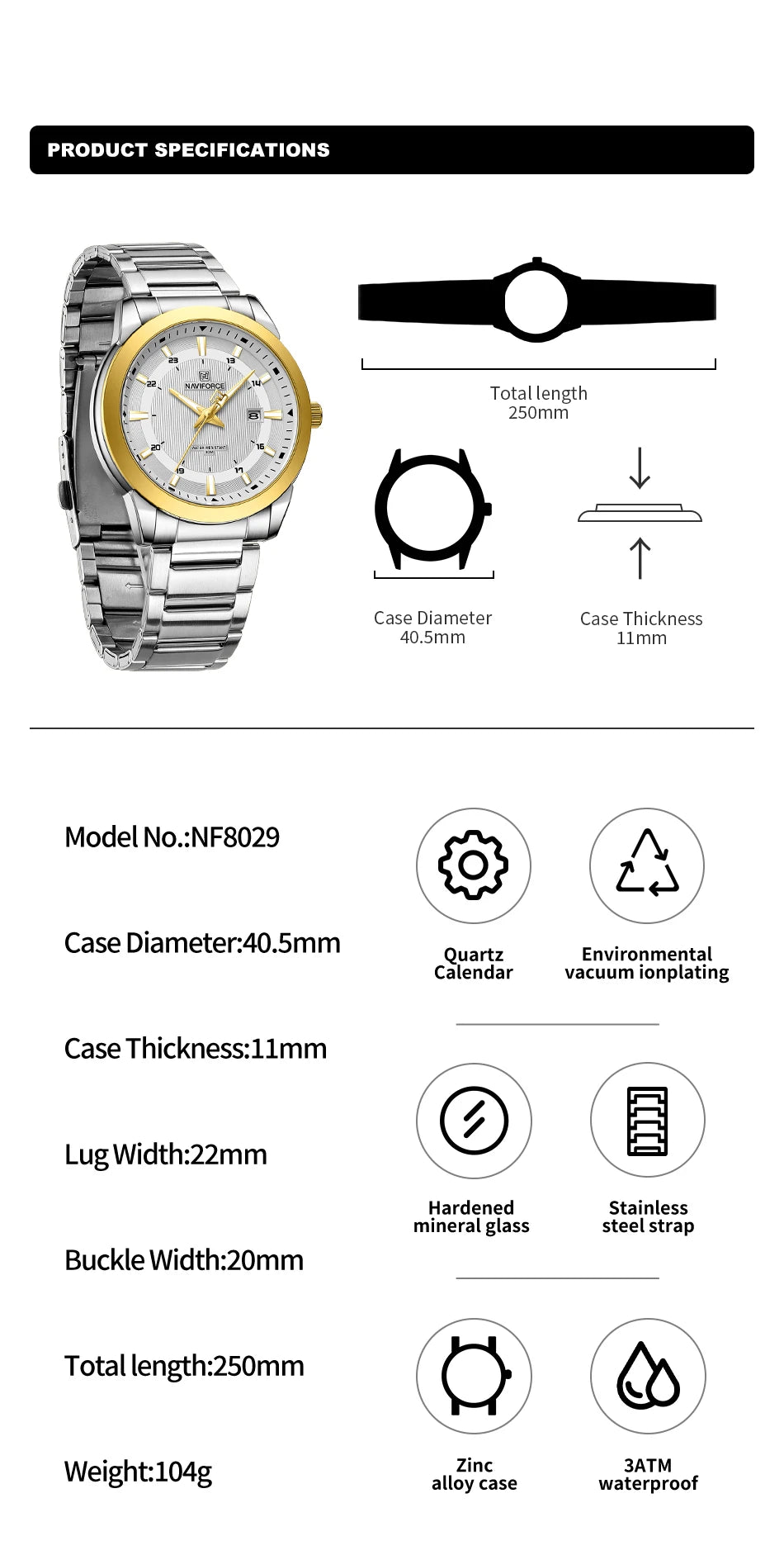 NAVIFORCE Brand New Fashion Casual Men Watch Stainless Steel Water Resistant Calendar Quartz Wristwatches Relogio Masculino 2023