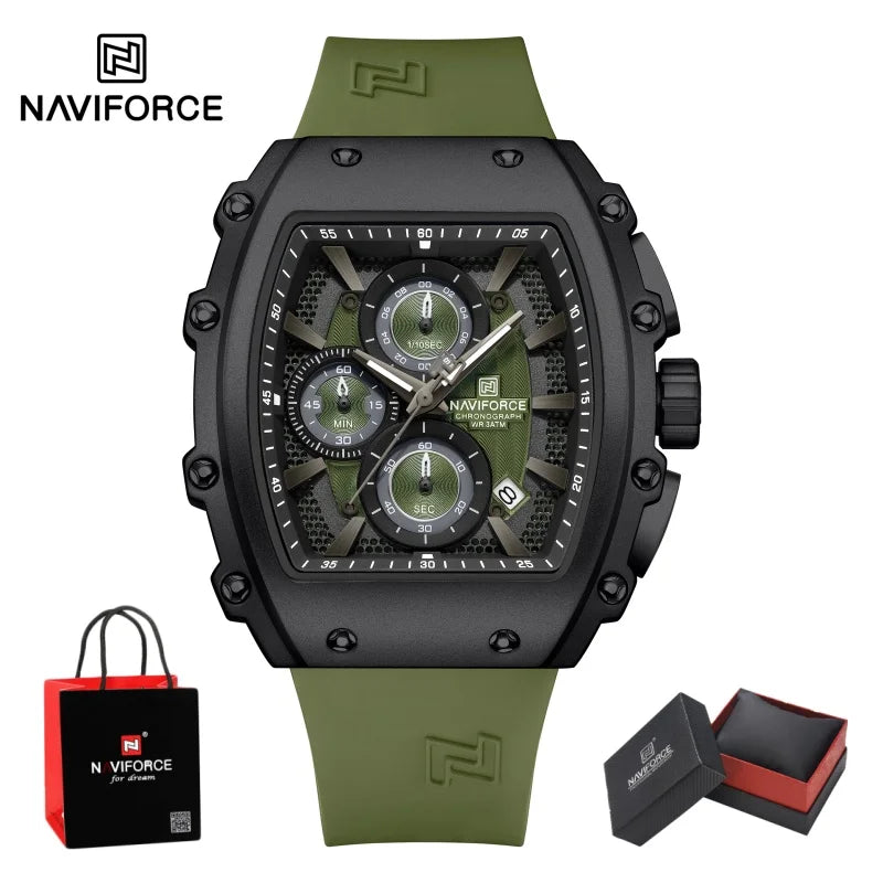 NAVIFORCE Leisure Male Clock Chronograph Watches for Man Quartz 30M Waterproof Luminous Hands Silicone Strap Wristwatch Gift Box