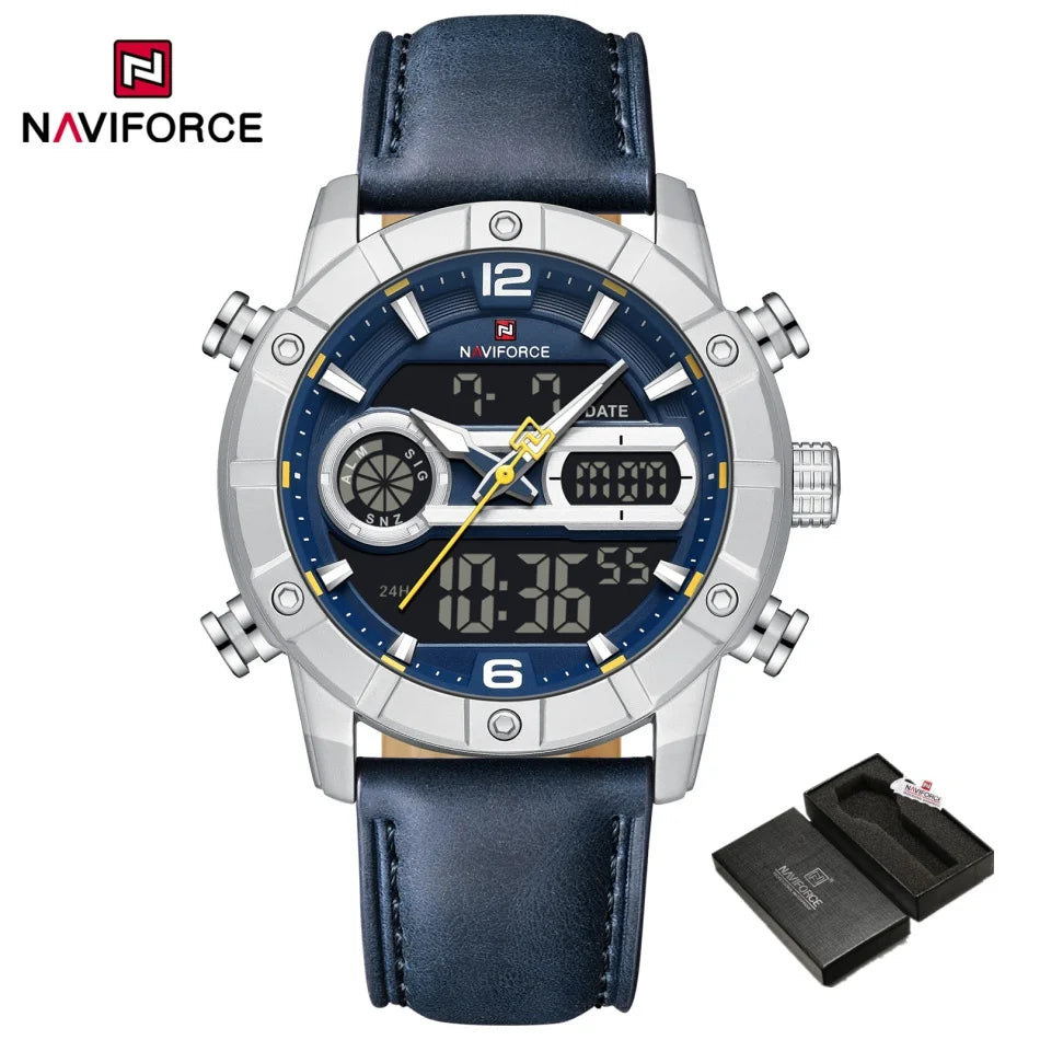 NAVIFORCE Men Quartz Watch Dual Time Date Night Illumination Classic Business Male Clock Luxury Original Waterproof Wristwatch