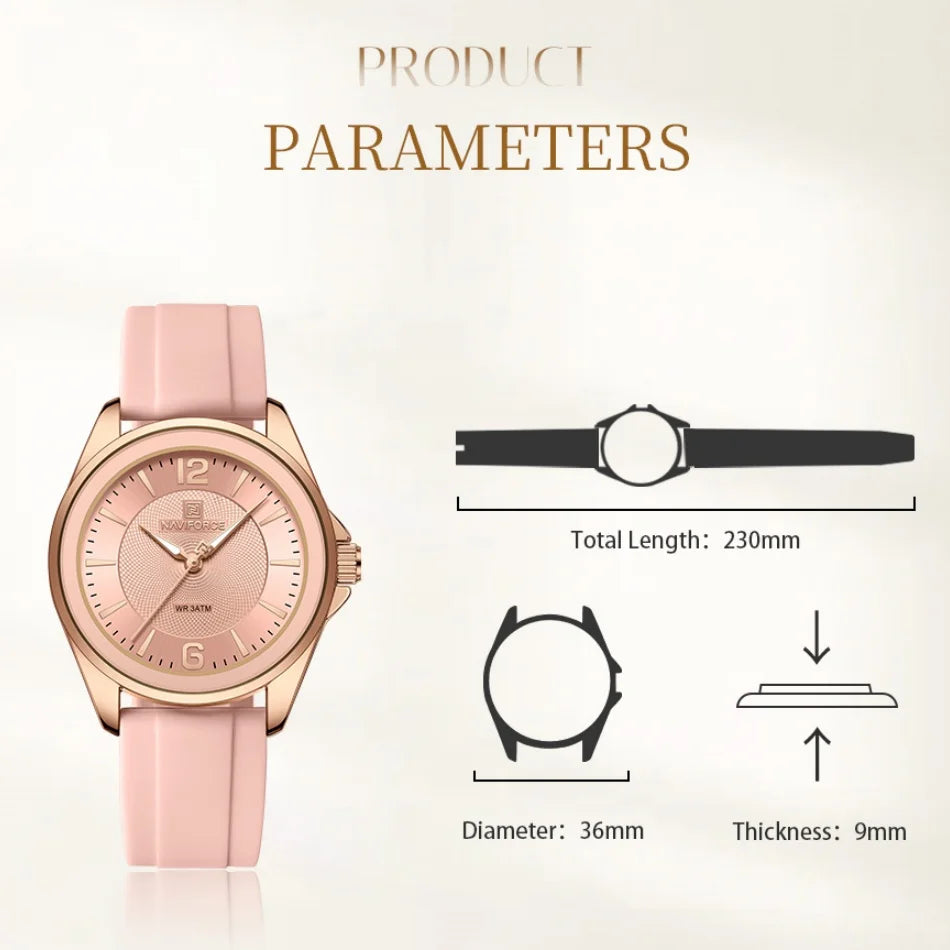 NAVIFORCE Luxury Sport Watch for Women Elegant Waterproof Wristwatch with Comfortable Silicone Strap Fashion Ladies Dress Clock