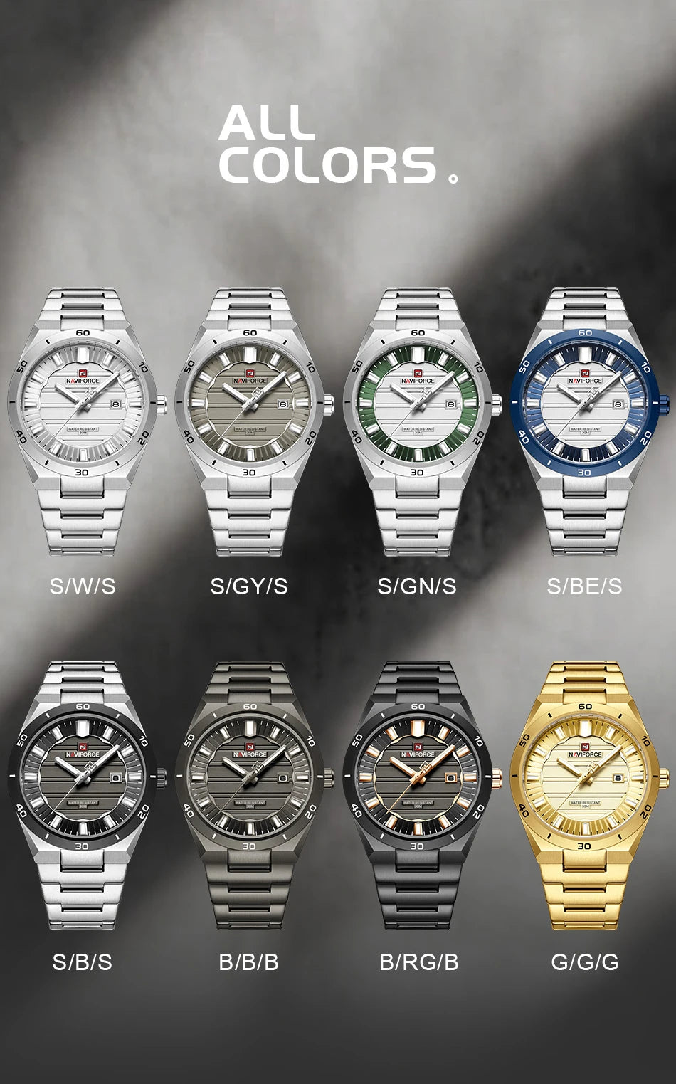 NAVIFORCE Men Quartz Watch Original Waterproof mens wristwatch Steel Strap Quartz Date Display Luminous Fashion Watches For Men