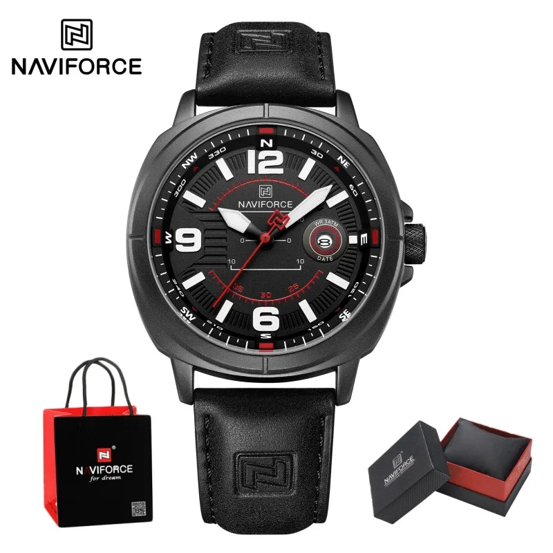 NAVIFORCE New Male Wristwatch Gift Box Quartz Calendar PU Band Calendar High Quarlity 30M Waterproof Business Man's Watch NF8078