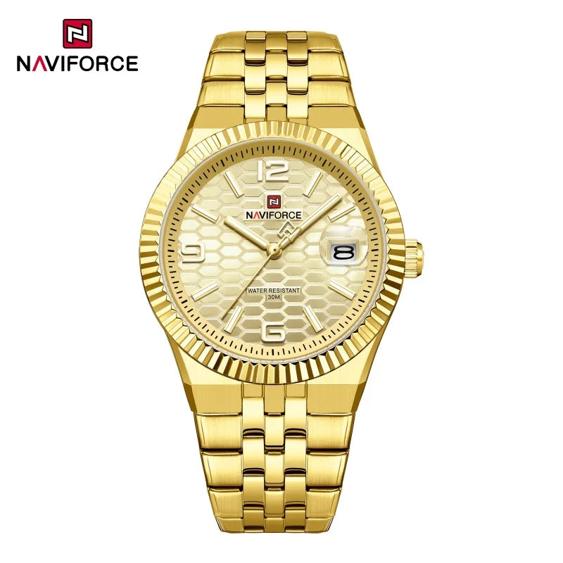 NAVIFORCE Couple Watch Quartz Calendar 3ATM Waterproof Stainless Steel Trendy Luxury Lover Wristwatch for Men and Women Gifts