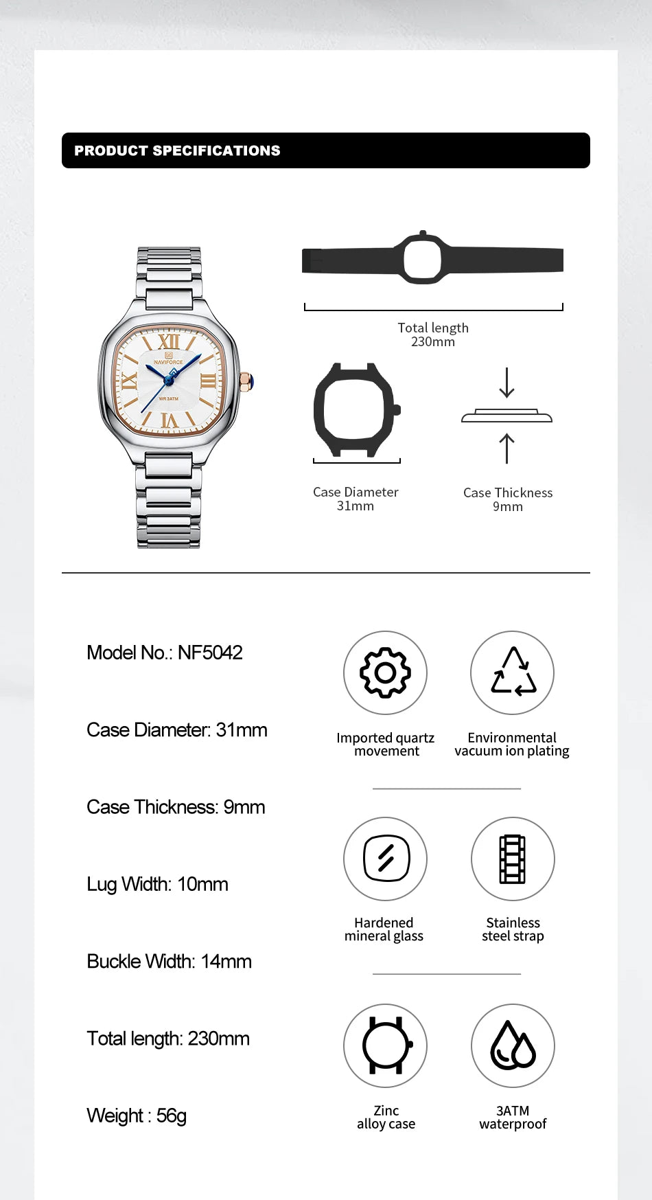 NAVIFORCE Brand Women Watch Stainless Steel Strap Waterproof Personality Fashion Female Quartz Wristwatch Relogio Feminino 2024
