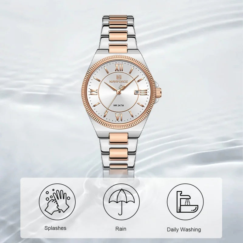 NAVIFORCE 2026 Women's Sports Luxury Quartz Wristwatch 3ATM Waterproof Stainless Steel with Calender Casual Fashion for Gift