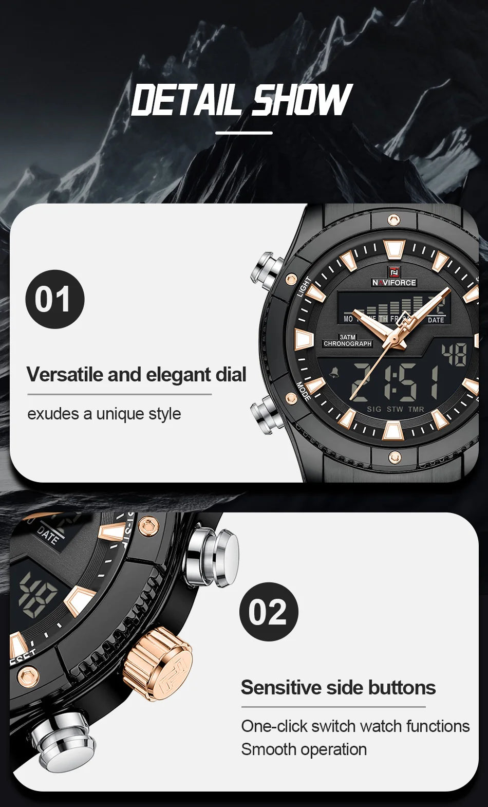 NAVIFORCE New Fashion Design Sports Men's Watches Waterproof Auto Day and Date Display Quartz Wristwatches