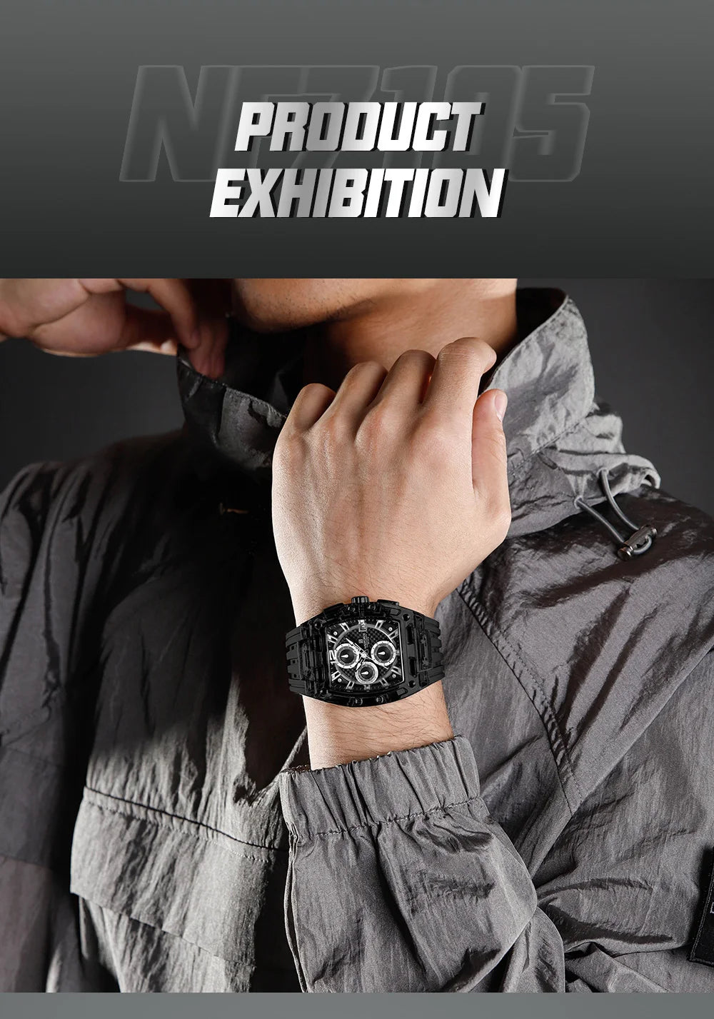 NAVIFORCE Man's Watch Quartz Chronograph 5ATM Waterproof Silicone Strap Fashion Sports Male Luxury Wristwatch Gifts Box NF7105